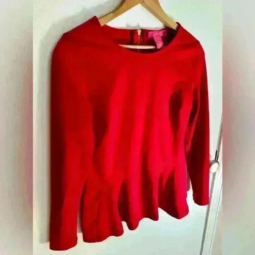 Catherine Malandrino Red Zip Back Top Shirt Blouse Unique Size Small - Picture 2 of 13